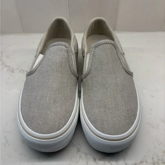 Vans Slip-On Canvas Sneakers in Light Gray and White - Picture 2 of 6